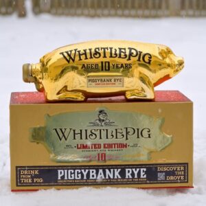 Experience the bold character of WhistlePig PiggyBank 10 Year—a 100% straight rye whiskey aged a full decade in new American oak barrels. This limited edition release offers deep spice, vanilla, and caramel notes in a playful pig-shaped bottle, perfect for collectors and rye enthusiasts.