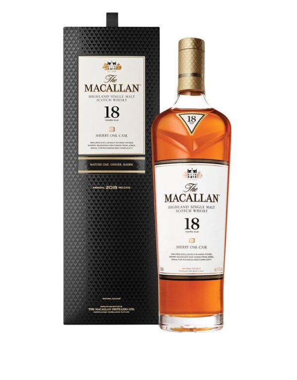 Macallan 18 Sherry Oak is a rich, mature single malt aged in Oloroso sherry casks. Discover deep flavor and elegance at WhiskeySafeShop.com.