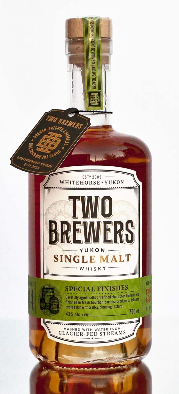 Discover bold flavor in Two Brewers Yukon Peated Single Malt — a smoky, small-batch Canadian whiskey crafted in the wild heart of the Yukon.