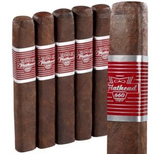 CAO Flathead V660 Carb cigars offer a bold and dark chocolate, pepper, and espresso notes—perfect for fans of big, box-pressed smokes.