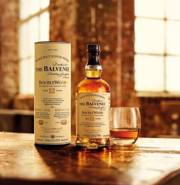 Buy The Balvenie DoubleWood 12 Year – premium Speyside single malt Scotch aged in two casks for rich honey, spice, and oak flavors.